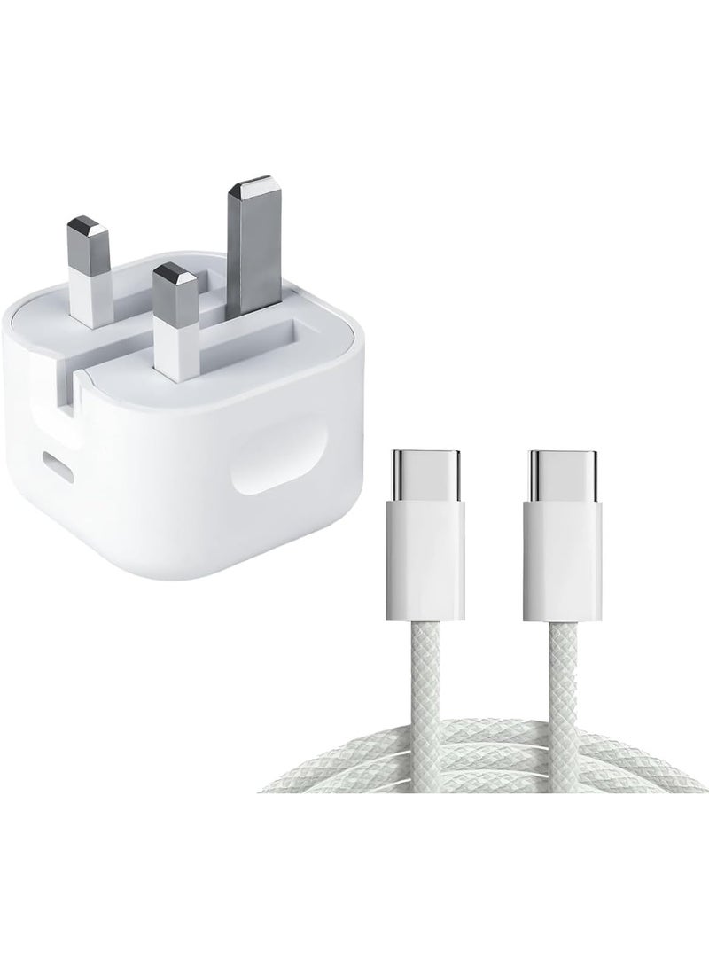 iMee 20W USB-C Power Adapter with USB-C to USB-C Cable 1 Meter Single Port Fast Charging UK 3 Pin Plug Wall Charger AC 100-240V for Compatible Smartphones Tablets Power Banks Model IM-TA120CC - Image 1